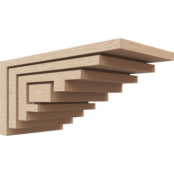 Ekena Millwork 6 in. x 12 in. x 6 in. Series 3 Wide Landon Rough Cedar Woodgrain Timberthane Polyurethane Corbel, Primed Tan