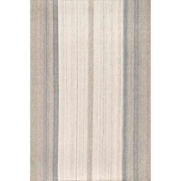 nuLOOM Jilly Handmade Wool and Cotton Flatweave Coastal Striped Ivory 5 ft. x 8 ft. Area Rug