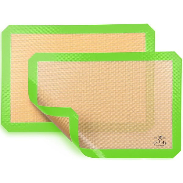 Zulay Kitchen (2 Pack) Silicone Baking Mat Sheet Set - Light Green