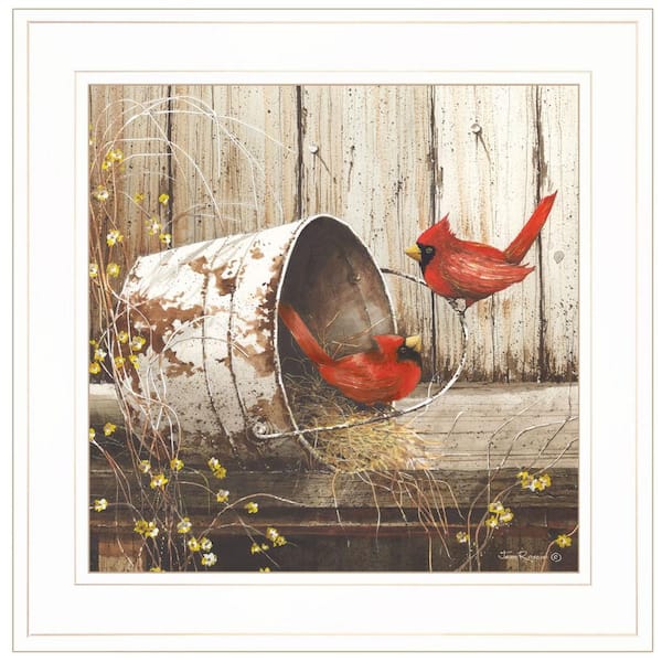 Pair of red birds Northern Cardinals in spring nature. Pastel