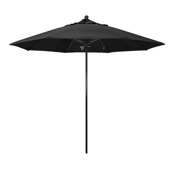 California Umbrella 9 ft. Black Fiberglass Commercial Market Patio Umbrella with Fiberglass Ribs and Push Lift in Black Olefin
