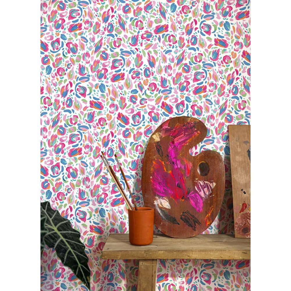 Red Multi Brushstroke Leopard Peel and Stick Wallpaper Roll