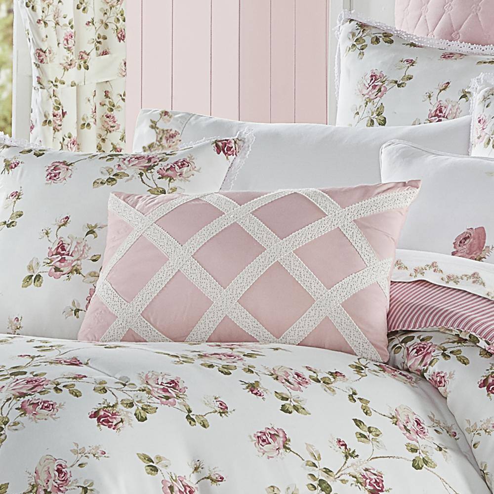 Rosemary Pink Lace Trim Boudoir Throw Pillow