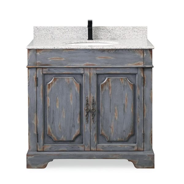 Benton Collection 36 in. W x 22 in. D x 35 in. H Freestanding Bath Vanity in Distressed Rustic Gray with Gray Cultured Marble Top