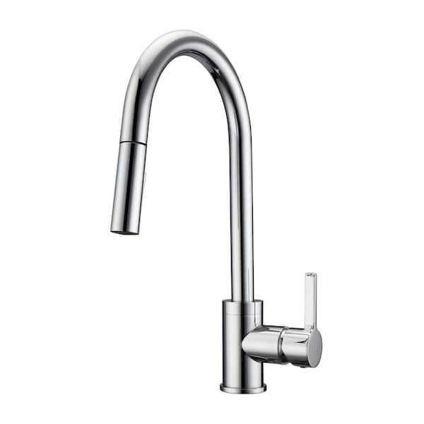 Barclay Products Fenton Single Handle Deck Mount Gooseneck Pull Down Spray Kitchen Faucet with Lever Handle 1 in Polished Chrome