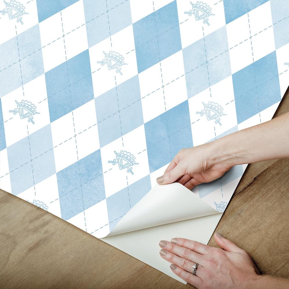 Blue and White Argyle Kids' Peel and Stick Wallpaper