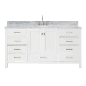 Cambridge 67 in. W x 22 in. D x 35.25 in. H Bath Vanity in White with Carrara White Marble Top with White Basin