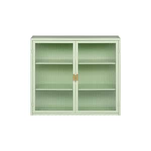 27.56 in. W x 9.06 in. D x 23.62 in. H Bathroom Storage Wall Cabinet in Mint Green with 3-tier and Glass Doors