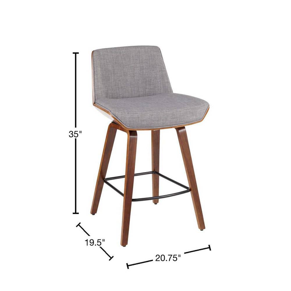 Chic Corazza 20.75" Walnut and Light Grey Mid-Century Modern Counter Stool