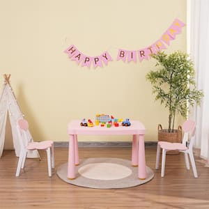 3-Piece Plastic Top White/Pink Kids Table and Chair Set for Reading Preschool Drawing Toddler Playroom