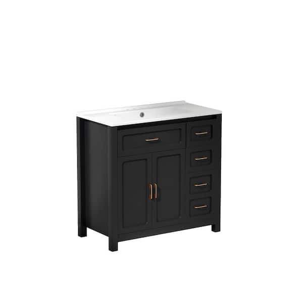 30 in. Freestanding Black Bath Vanity with White Ceramic Top Unassembled, 4 in. Pre-drilled Faucet Holes