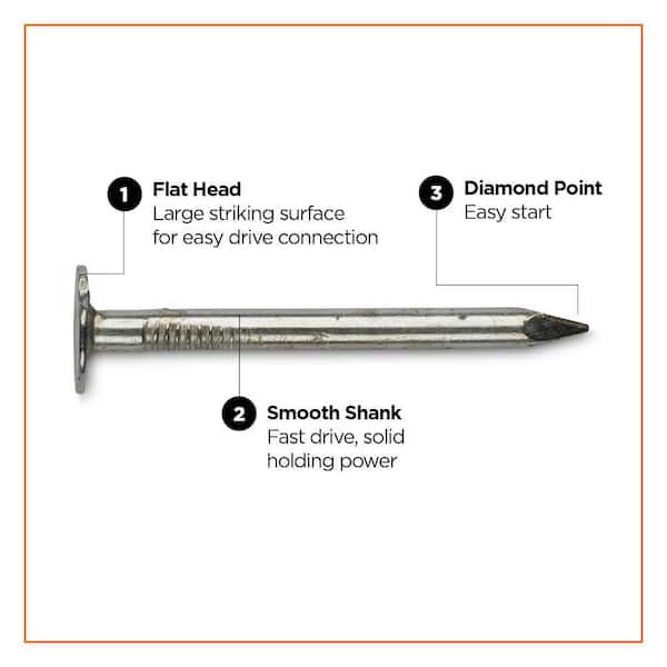 Pro-Fit 1-3/4 in. Roofing Electro-Galvanized Steel Nail Flat Head 1 lb Pro-Fit 1-3/4 in. Roofing Electro-Galvanized Steel Nail Flat Head 1 lb