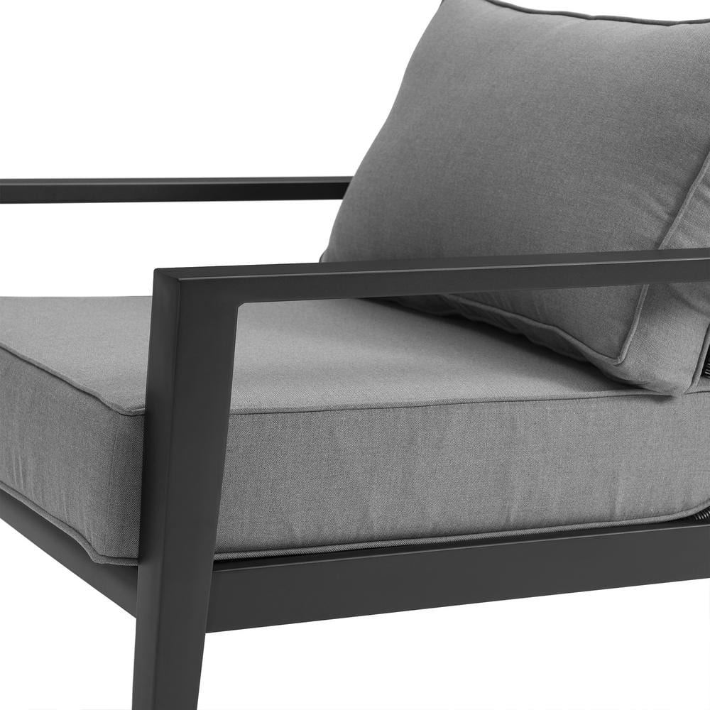 Cayman Black Aluminum Outdoor Lounge Chair with Dark Gray Cushions
