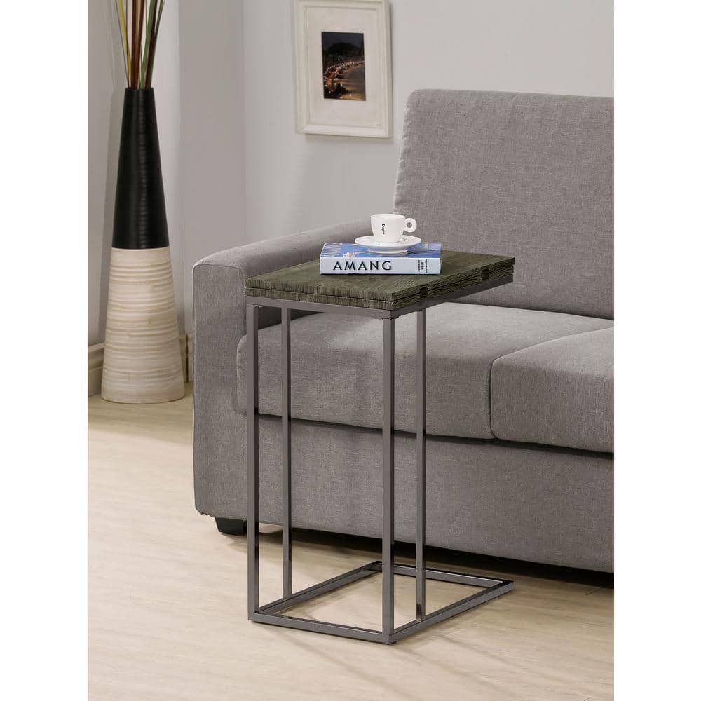 Weathered Gray Metal and Wood Rectangular Snack Table