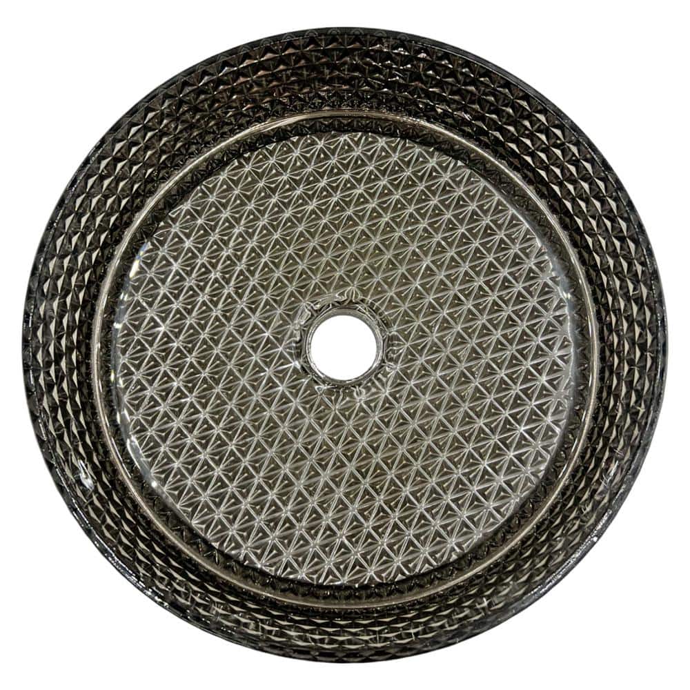 Silver 14" Textured Glass Circular Bathroom Vessel Sink