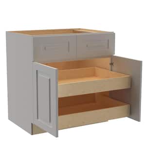 Grayson Pearl Gray Painted Plywood Shaker Assembled Base Kitchen Cabinet 2 ROT Soft Close 33 in W x 24 in D x 34.5 in H