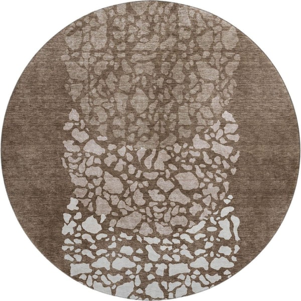 Addison Rugs Mayfield Premium Machine Washable Indoor/Outdoor Geometric AMF643 Chocolate 8 ft. x 8 ft. Round Area Rug