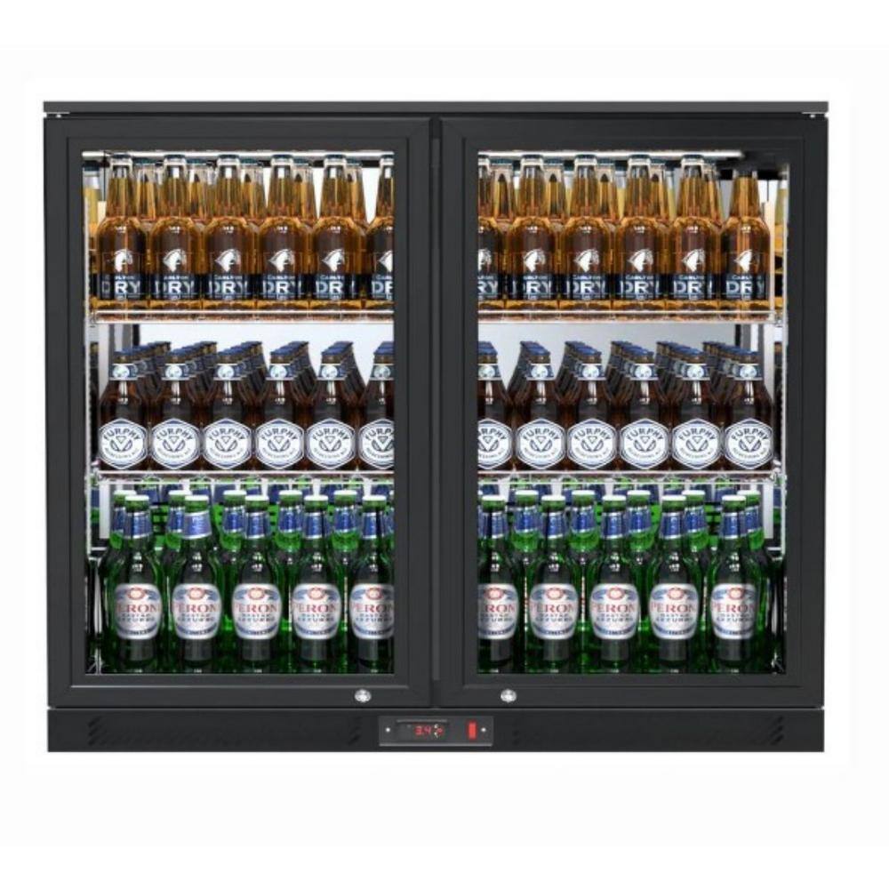 Black 35" Counter Height Bar Refrigerator with Glass Doors