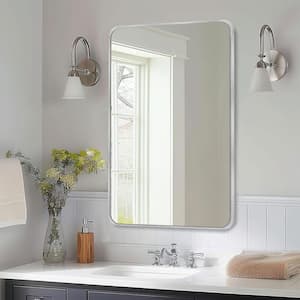 20 in. W x 30 in. H Modern Rectangular Aluminum Alloy Silver Rounded Corner Wall Mirror/Decorative Mirror