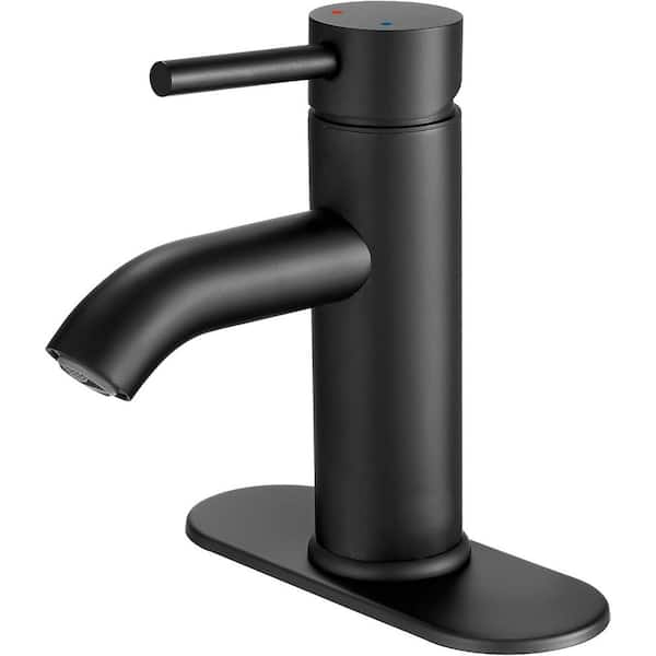 Single Handle Single Hole Bathroom Sink Faucet with Included Pop-up Drain and Easy to clean in Matte Black
