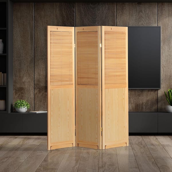 Natural 6 ft. Tall Adjustable Shutter 3-Panel Room Divider