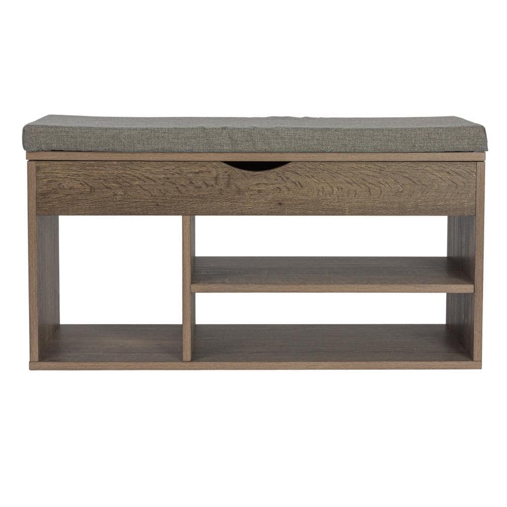 Ashwood Gray Linen Storage Bench with Lift-Top Lid and Cubbies