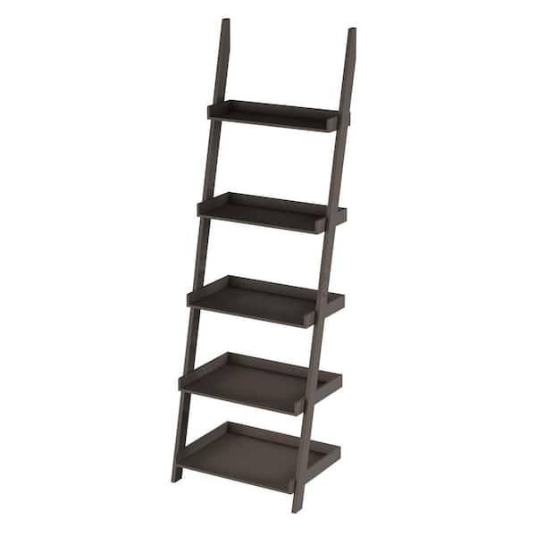 5 Tiered Slate Grey Leaning Ladder Bookshelf for Storage and Decor