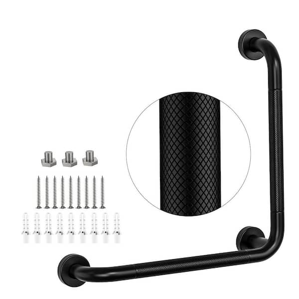 16 in. x 16 in. Concealed Screw Angled Grab Bar in Black, Anti-Slip Knurled Grip, L-Shaped Grab Bar for Shower