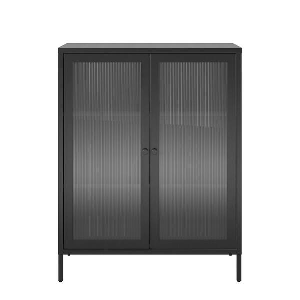 SystemBuild Evolution Ashbury Heights 31.5 in. W Wood Closet System with Fluted Glass Metal Locker, Black