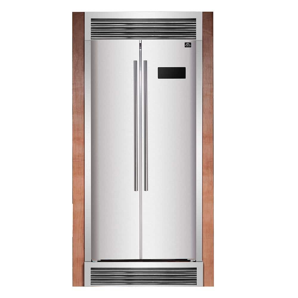 "Forno Salerno 37"" Side by Side Counter Depth Refrigerator 15.6cu. Ft. SS color, with Professional handle and decorative grill, Silver"