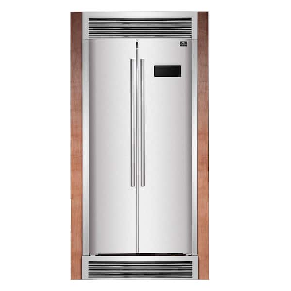 Forno Salerno 37" Side by Side Counter Depth Refrigerator 15.6cu. Ft. SS color, with Professional handle and decorative grill