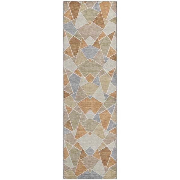 Mayfield Premium Machine Washable Abstract AMF2504 Copper 2 ft. x 7 ft. Runner Rug