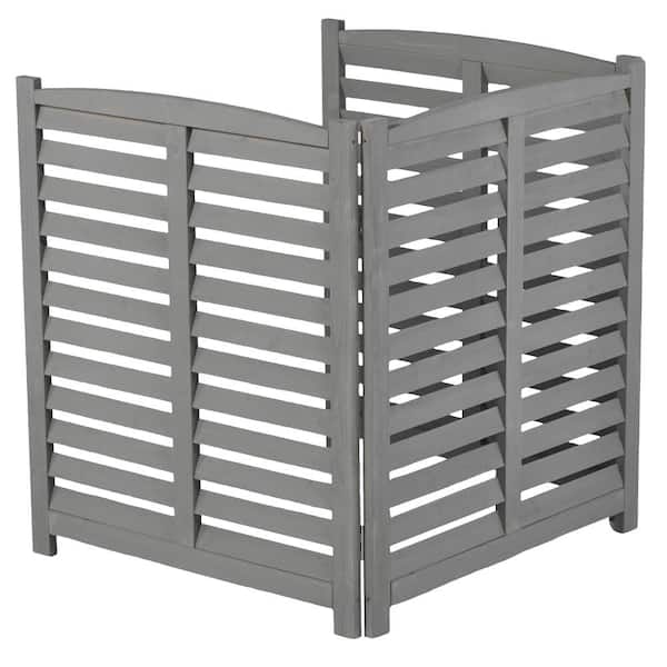 Slatted 32 in. W x 38 in. H Grey Wood Freestanding Multi-Shape Privacy Screen, Outdoor AC & Trash Enclosure
