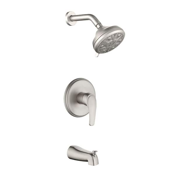 AIMADI Single Handle 10-Spray Wall Mount Tub and Shower Faucet 1.8 GPM Brass Shower Trim Kit in Brushed Nickel Valve Included