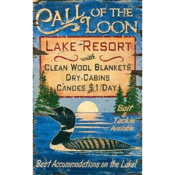 HomeRoots Charlie Vintage Style Loon and Lake Resort Advertisement Wood Wall Art