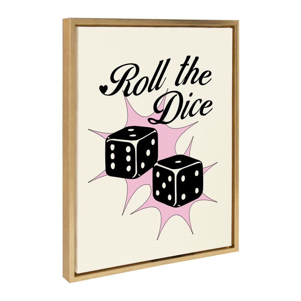 Roll The Dice Pink and Black Canvas Print with Gold Frame