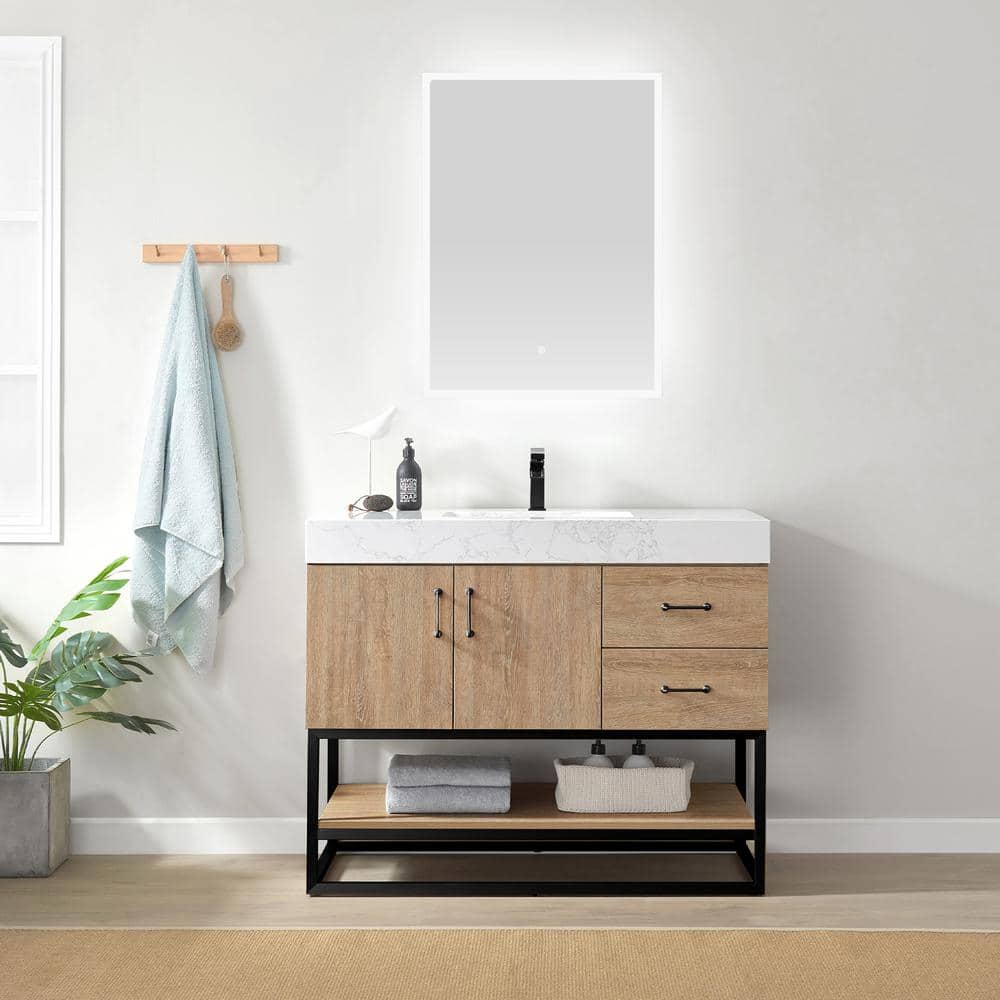 Alistair 42 in. W x 22 in. D x 33.9 in. H Bath Vanity in Oak with White Stone Vanity Top with Single Sink and Mirror price history on PriceWatchPro