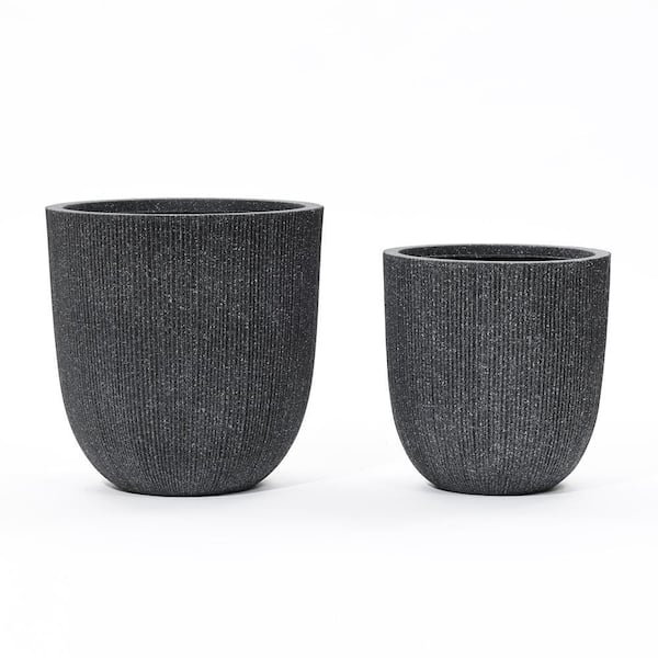 14.4 in. W x 14.8 in. H Mediterranean Black Tapered Round Plastic Tropical Planters Set (2-Piece)