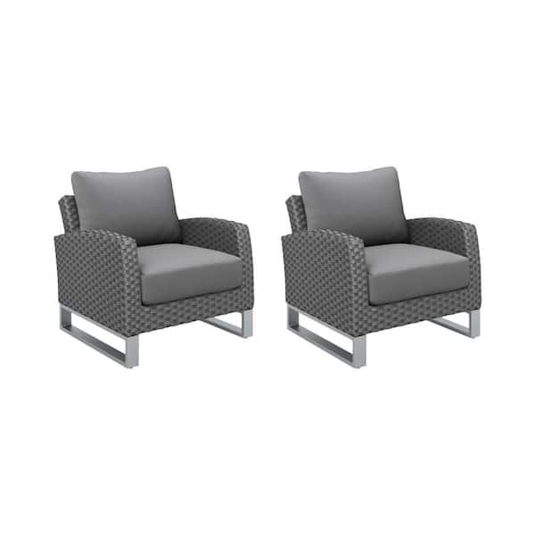 Benjara Fiji Gray Wicker Outdoor Lounge Chair with Gray Cushions (2-Pack)