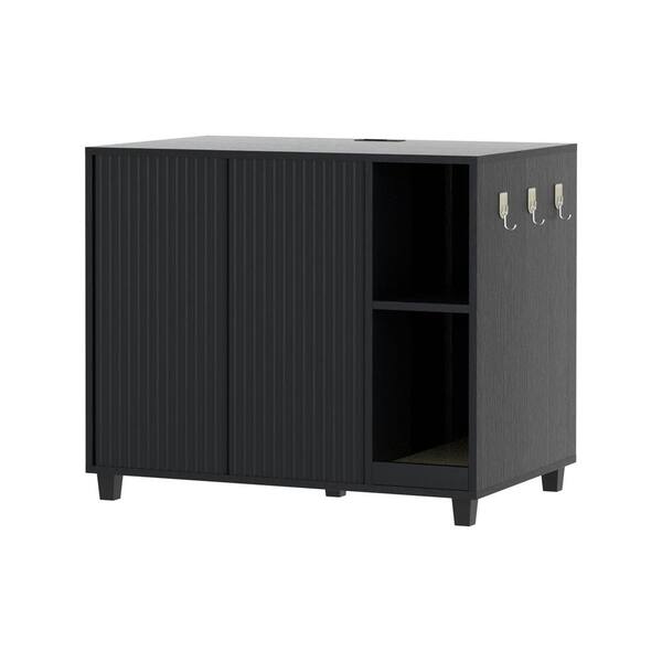 Feandrea Cat Litter Box Enclosure, Hidden Litter Box Furniture With Scratching Mat, Tall Legs, Cat House, Side End Table, 80 X 50 X 55 Cm, Black And Gold PCL007B01
