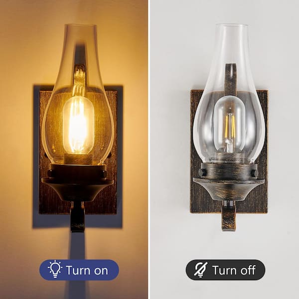 4.7 in. 1-Light Bronze Hardwired Wall Light Fixture Rustic Farmhouse Wall Sconce with Clear Glass Shade (2-Pack)