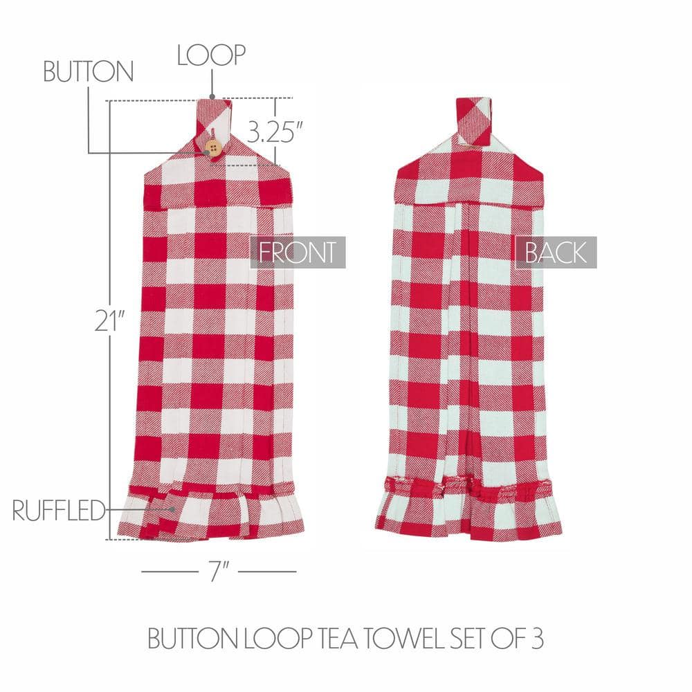 Red and White Buffalo Check Cotton Kitchen Towel Set of 3