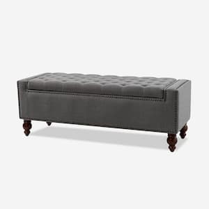 Eduard Grey Classic Style Upholstered Flip Top Storage 51 in. Bench with Solid Wood Spindle Legs