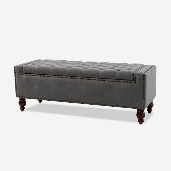 Jayden Creation Eduard Grey Classic Style Upholstered Flip Top Storage