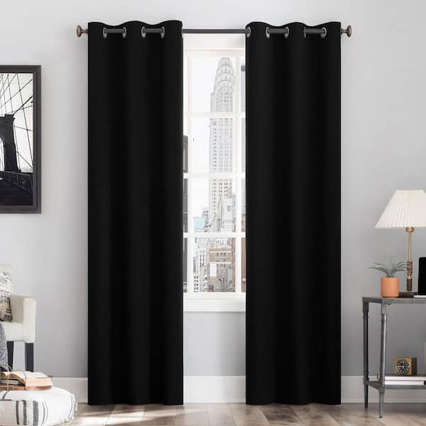 Sun Zero Cyrus Thermal 40 in. W x 96 in. L 100% Blackout Grommet Curtain Panel in Black
