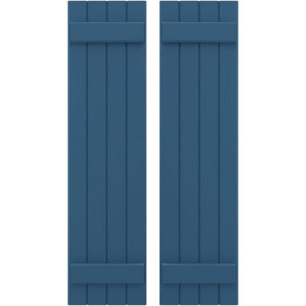 Ekena Millwork 14 in. W x 42 in. H Americraft 4-Board Exterior Real Wood Joined Board and Batten Shutters in Sojourn Blue
