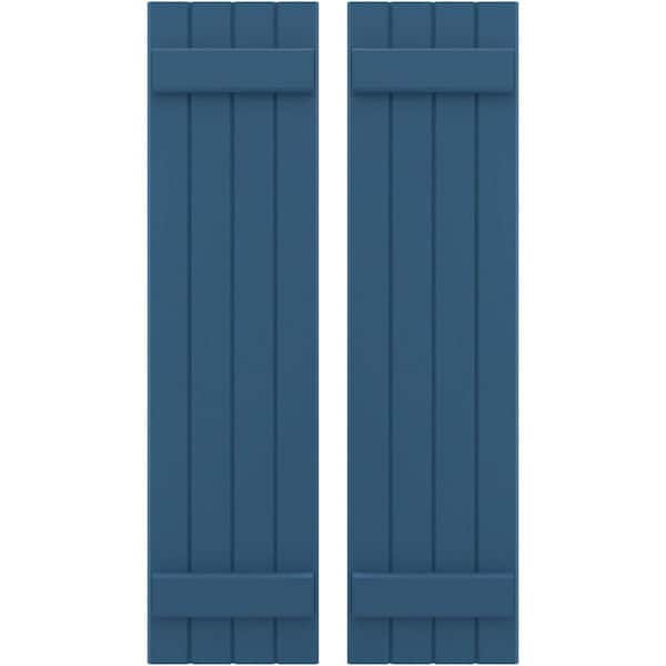 Ekena Millwork 14 in. W x 54 in. H Americraft 4 Board Exterior Real Wood Joined Board and Batten Shutters Sojourn Blue