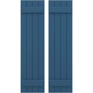 14 in. W x 78 in. H Americraft 4 Board Exterior Real Wood Joined Board and Batten Shutters Sojourn Blue