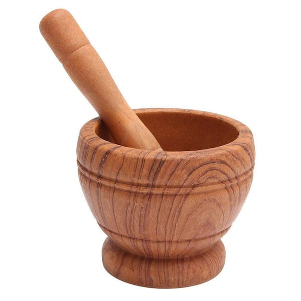 Resin Mortar and Pestle Set Wood Grain Herb Spice Grinder Kitchen Bowl Crusher Mixing Tool for Pills