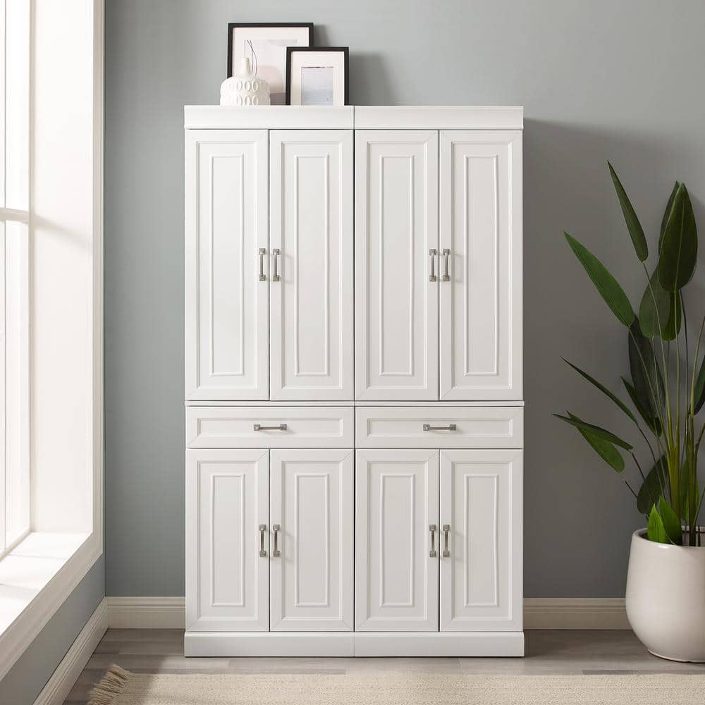 White Tall MDF Wood Pantry Set with Adjustable Shelves